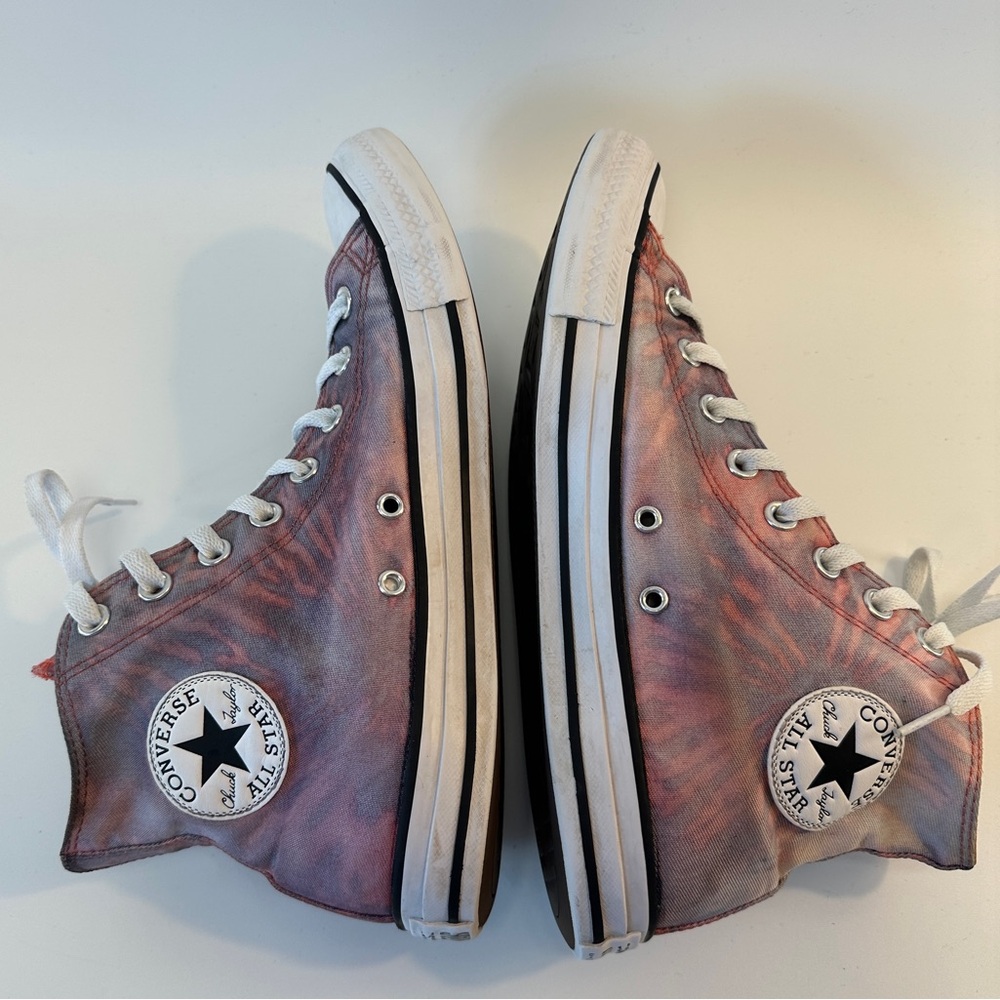 RARE HTF Converse Chuck Taylor All Star Hi Tie Dye Blue Red Coral Men's 9 Wms 11 - Picture 8 of 10